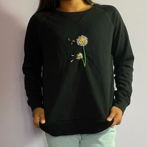black embroidered crew neck